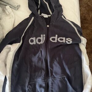 Blue and white adidas zip up hoodie